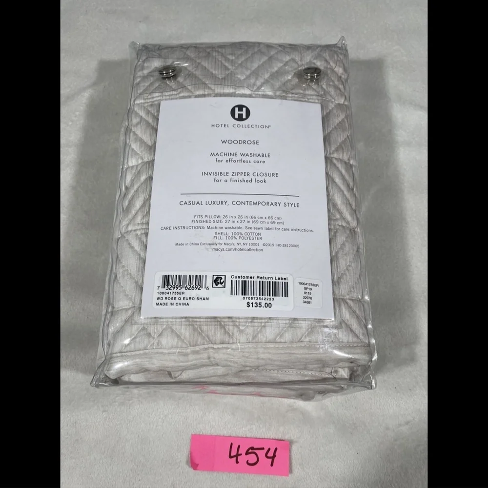 NIB Hotel Collection Woodrose Quilted (1 ) Euro European Pillow Sham‎ #454